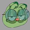 A green-colored headshot of a Garfield-like character. He has an ear ring and a nose ring.
