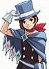 Gif of Trucy Wright tapping her hat and sticking her tongue out