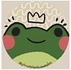 Picrew green frog with a crown blushing