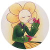 An anthropomorphised Flowey the Flowey from Undertale, sipping tea.