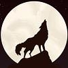 Wolf howling in front of a big full moon